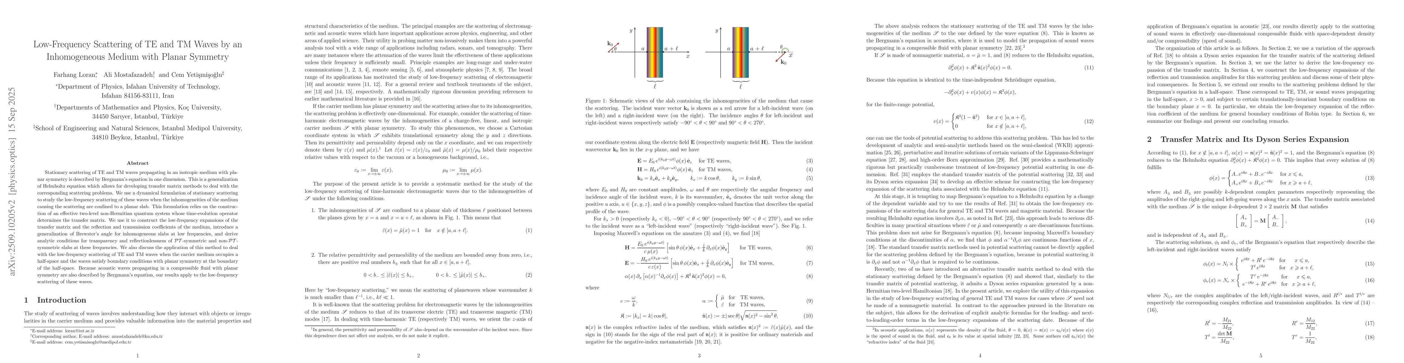Thumbnail for Low-Frequency Scattering of TE and TM Waves by an Inhomogeneous Medium
  with Planar Symmetry