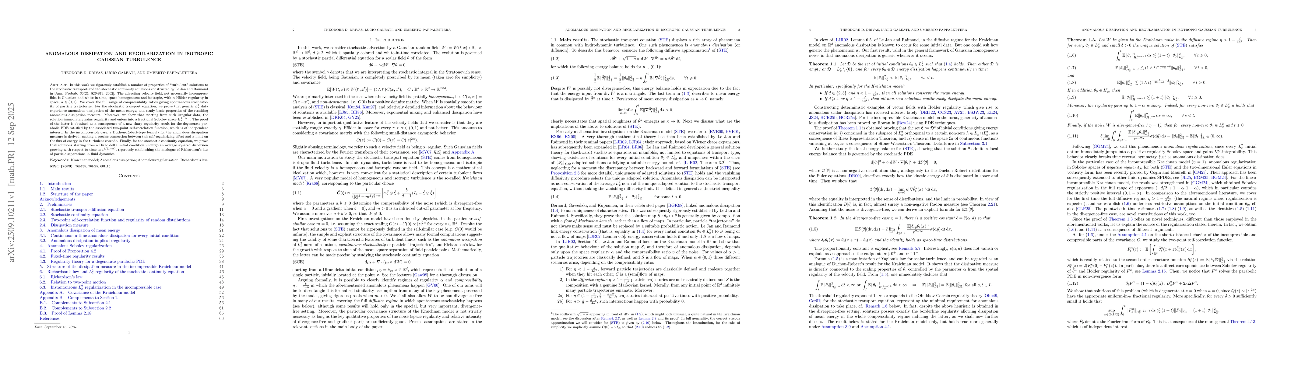 Thumbnail for Anomalous dissipation and regularization in isotropic Gaussian
  turbulence