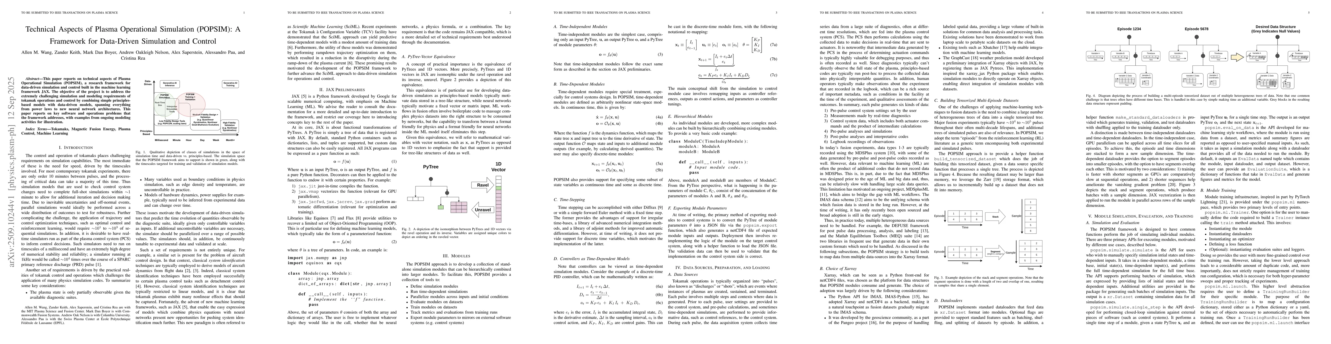 Thumbnail for Technical Aspects of Plasma Operational Simulation (POPSIM): A Framework
  for Data-Driven Simulation and Control