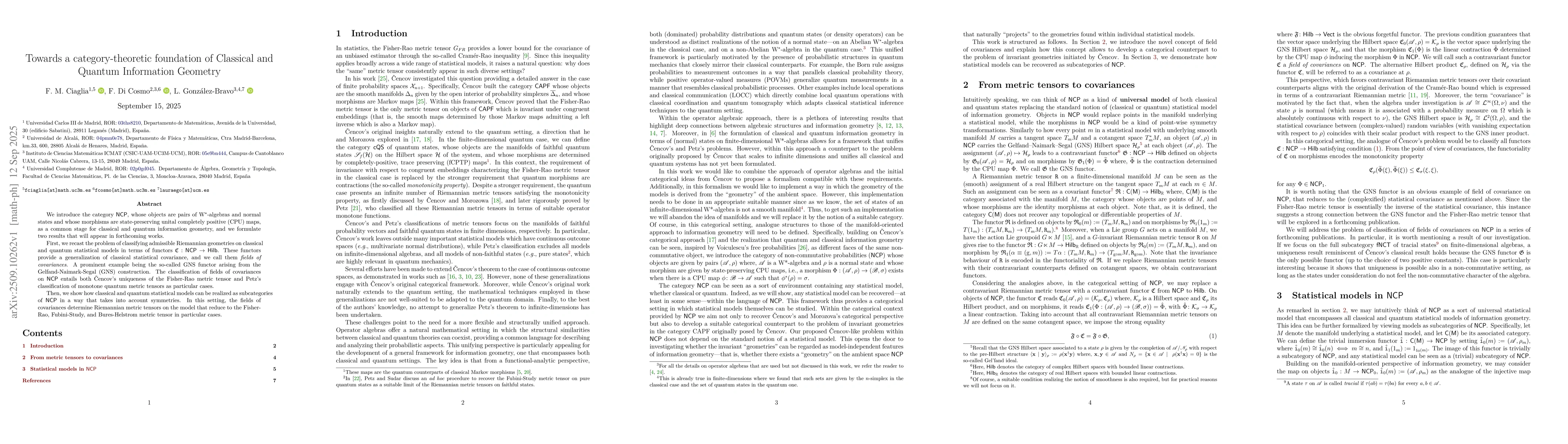 Thumbnail for Towards a category-theoretic foundation of Classical and Quantum
  Information Geometry