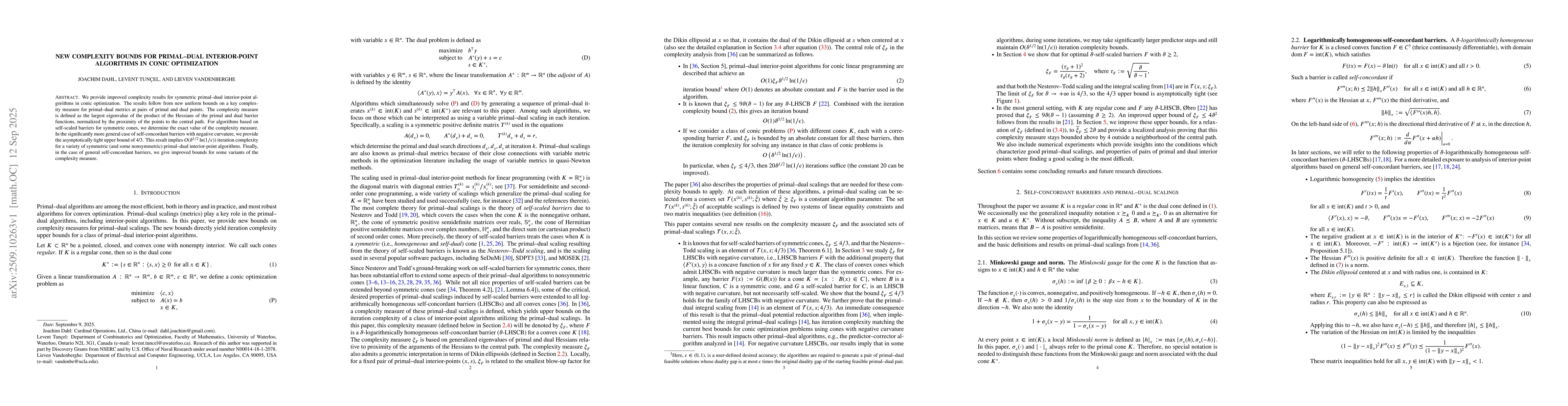 Thumbnail for New complexity bounds for primal--dual interior-point algorithms in
  conic optimization