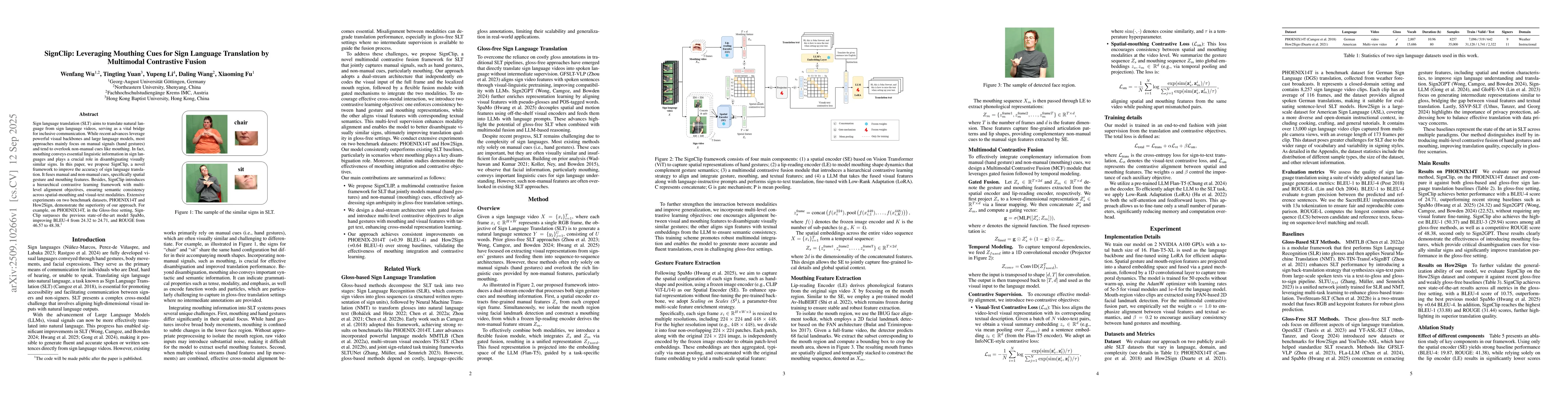 Thumbnail for SignClip: Leveraging Mouthing Cues for Sign Language Translation by
  Multimodal Contrastive Fusion