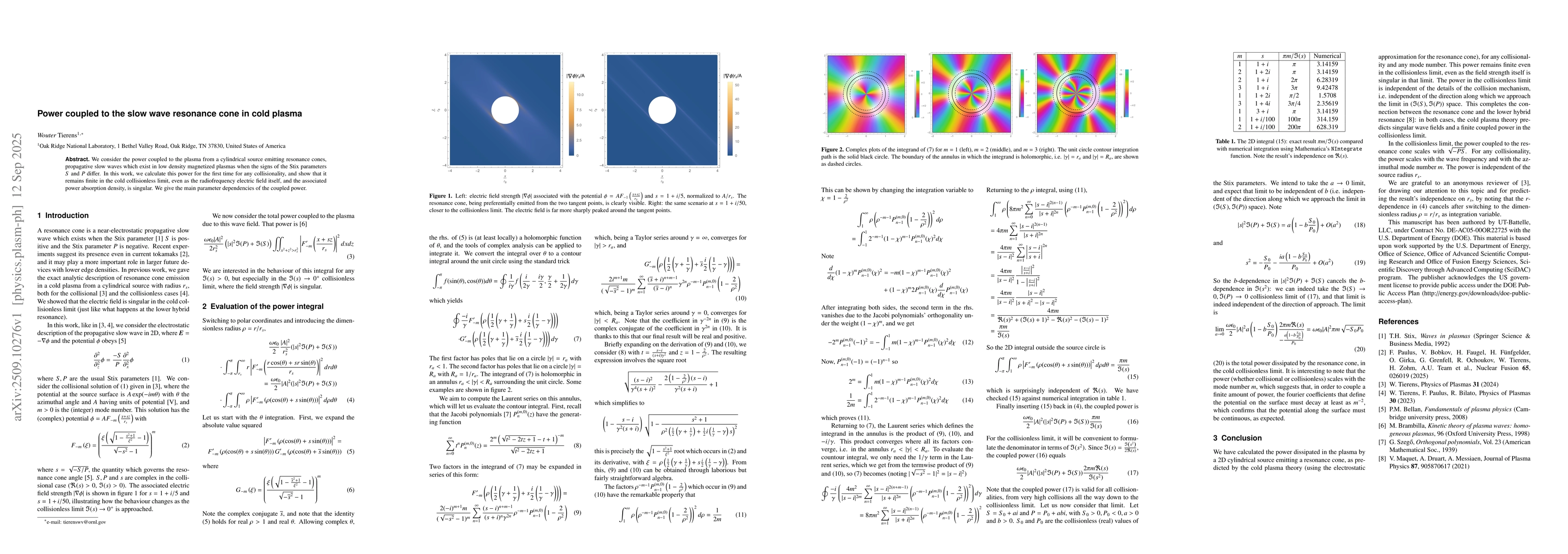 Thumbnail for Power coupled to the slow wave resonance cone in cold plasma