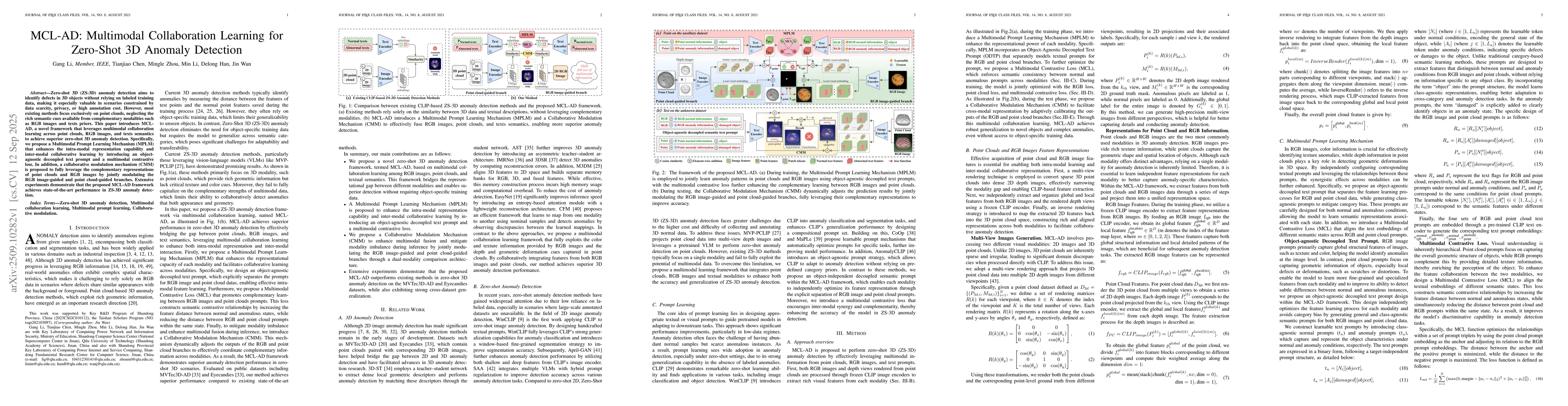 Thumbnail for MCL-AD: Multimodal Collaboration Learning for Zero-Shot 3D Anomaly
  Detection