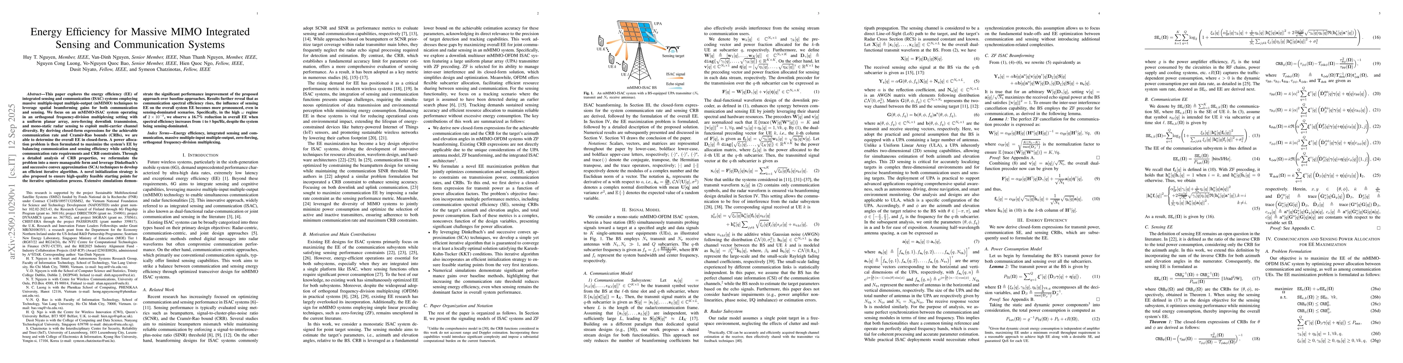Thumbnail for Energy Efficiency for Massive MIMO Integrated Sensing and Communication
  Systems