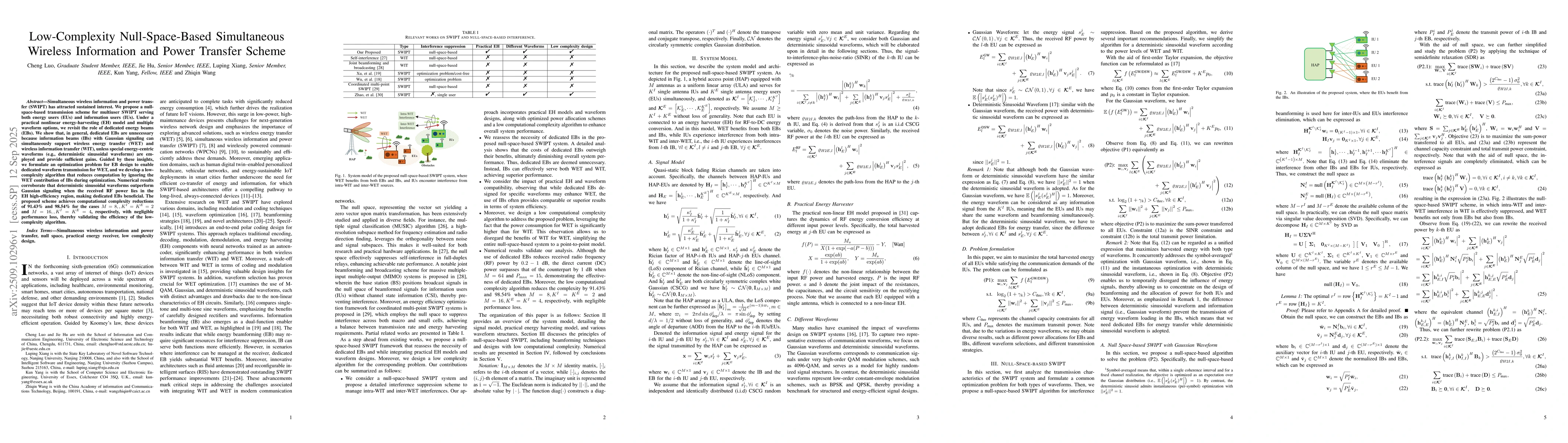 Thumbnail for Low-Complexity Null-Space-Based Simultaneous Wireless Information and
  Power Transfer Scheme