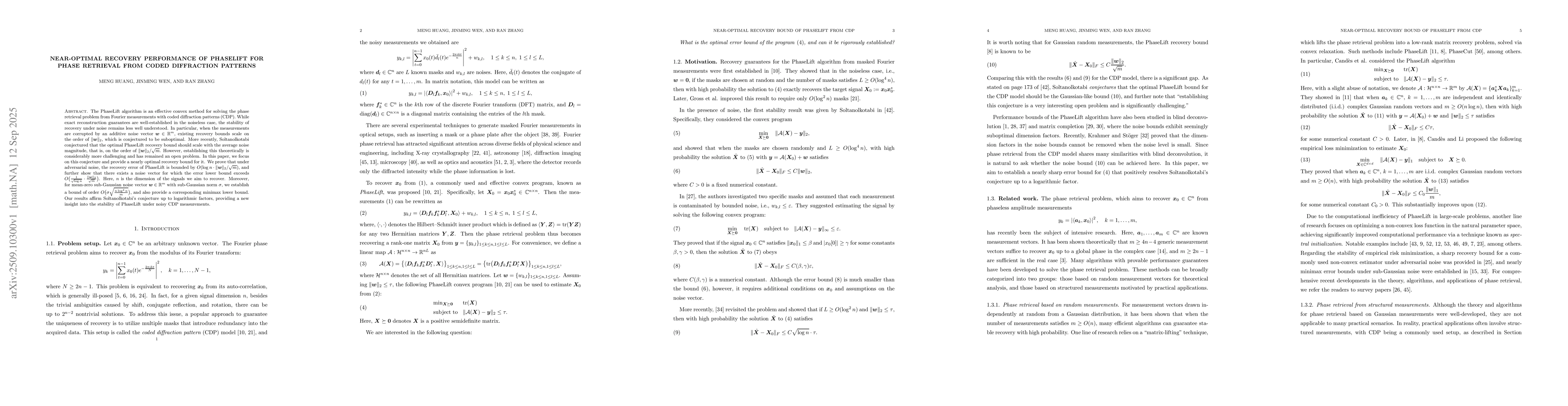 Thumbnail for Near-Optimal Recovery Performance of PhaseLift for Phase Retrieval from
  Coded Diffraction Patterns