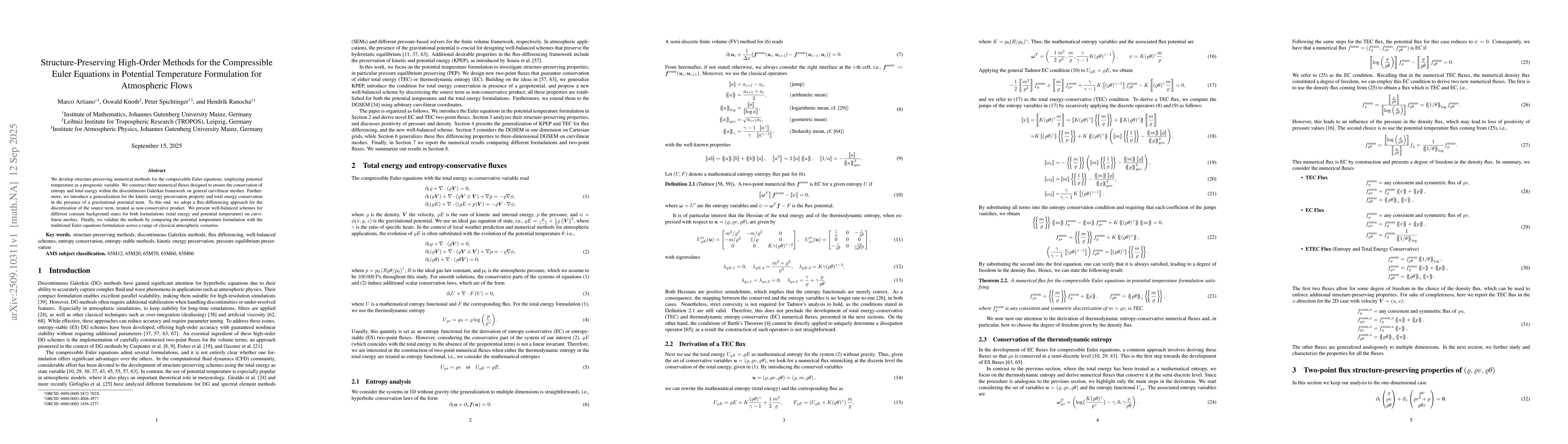 Thumbnail for Structure-Preserving High-Order Methods for the Compressible Euler
  Equations in Potential Temperature Formulation for Atmospheric Flows
