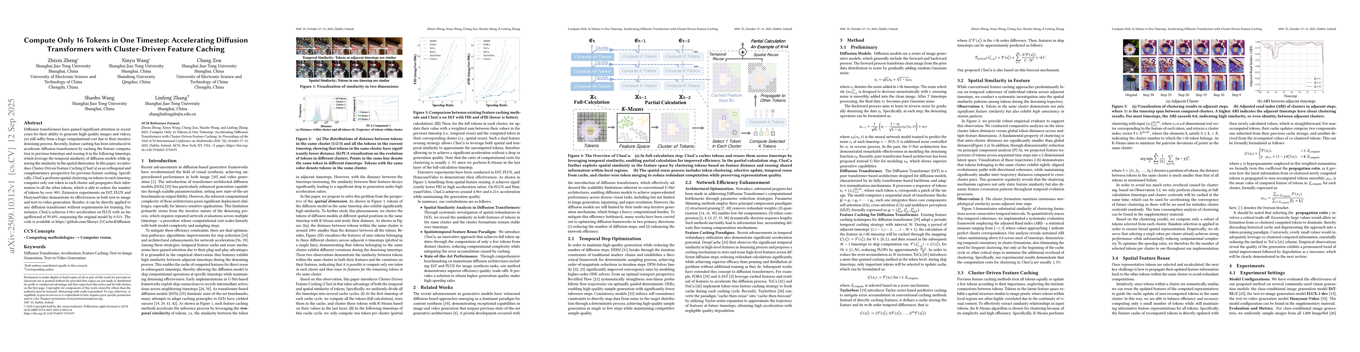 Thumbnail for Compute Only 16 Tokens in One Timestep: Accelerating Diffusion
  Transformers with Cluster-Driven Feature Caching