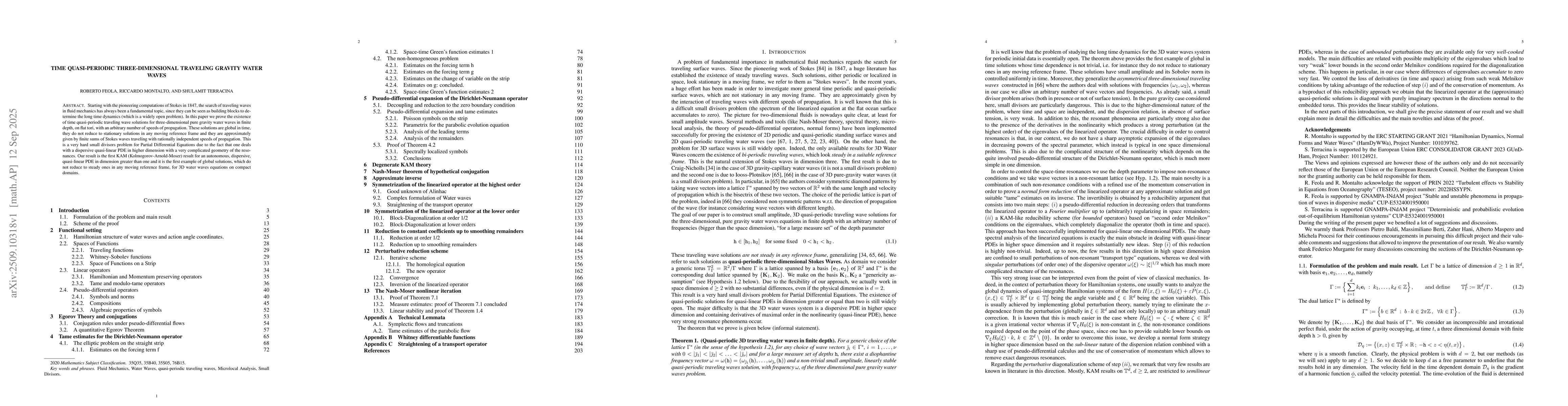 Thumbnail for Time Quasi-Periodic Three-dimensional Traveling Gravity Water Waves