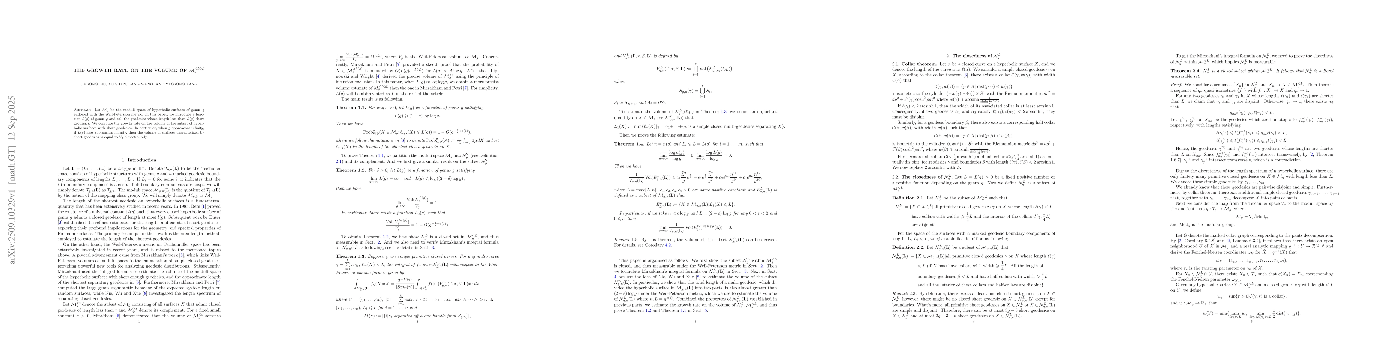 Thumbnail for The growth rate on the volume of $\mathcal{M}_g^{<L(g)}$