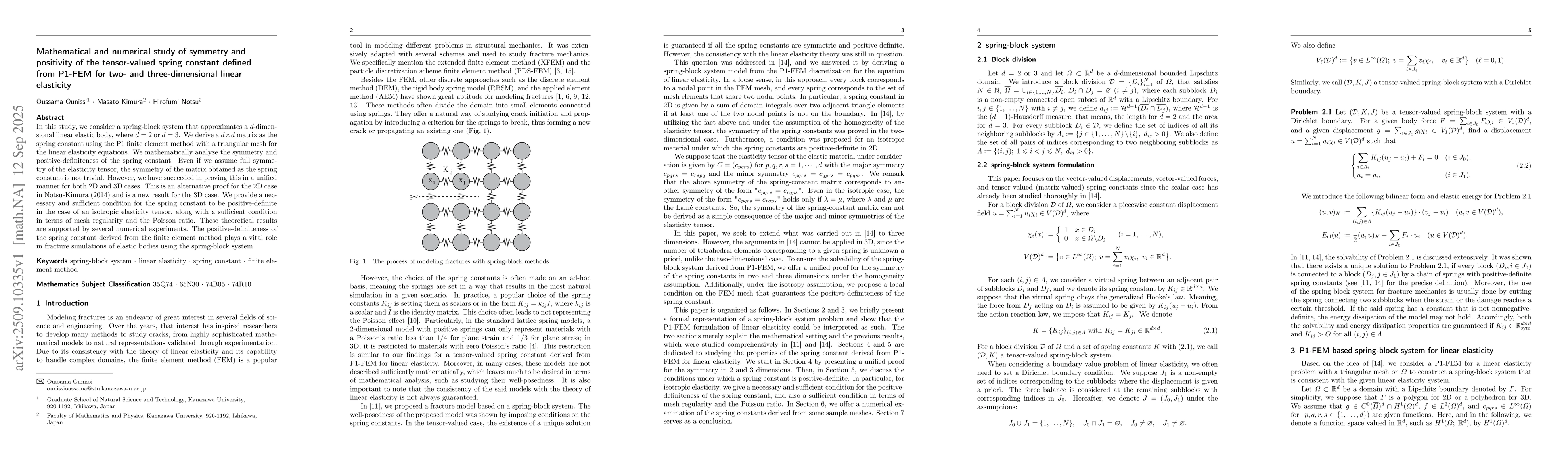 Thumbnail for Mathematical and numerical study of symmetry and positivity of the
  tensor-valued spring constant defined from P1-FEM for two- and
  three-dimensional linear elasticity