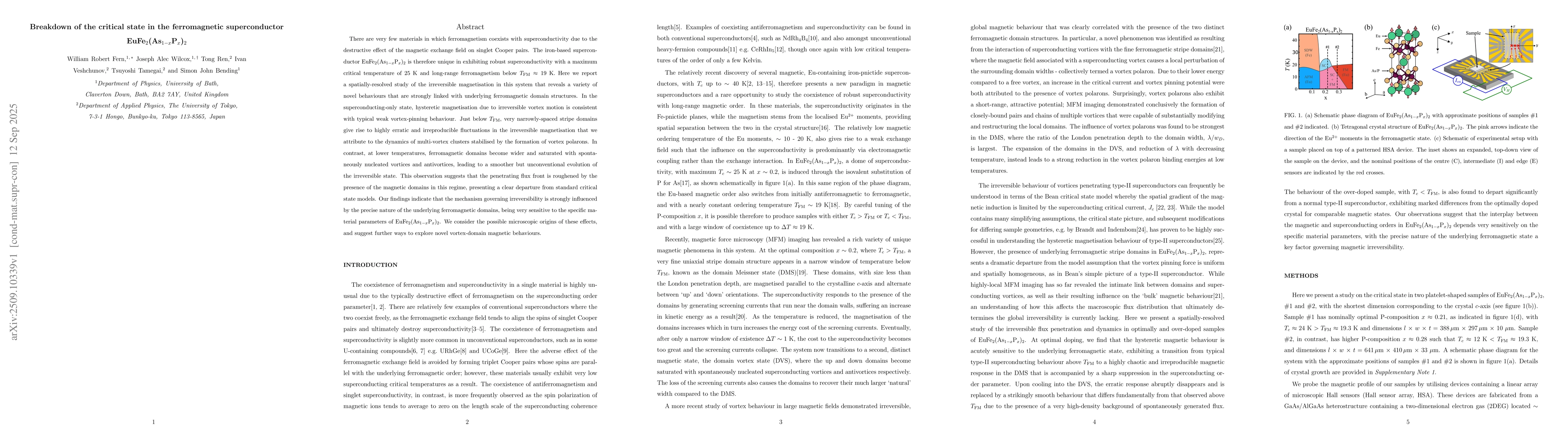 Thumbnail for Breakdown of the critical state in the ferromagnetic superconductor
  EuFe$_2$(As$_{1-x}$P$_x$)$_2$