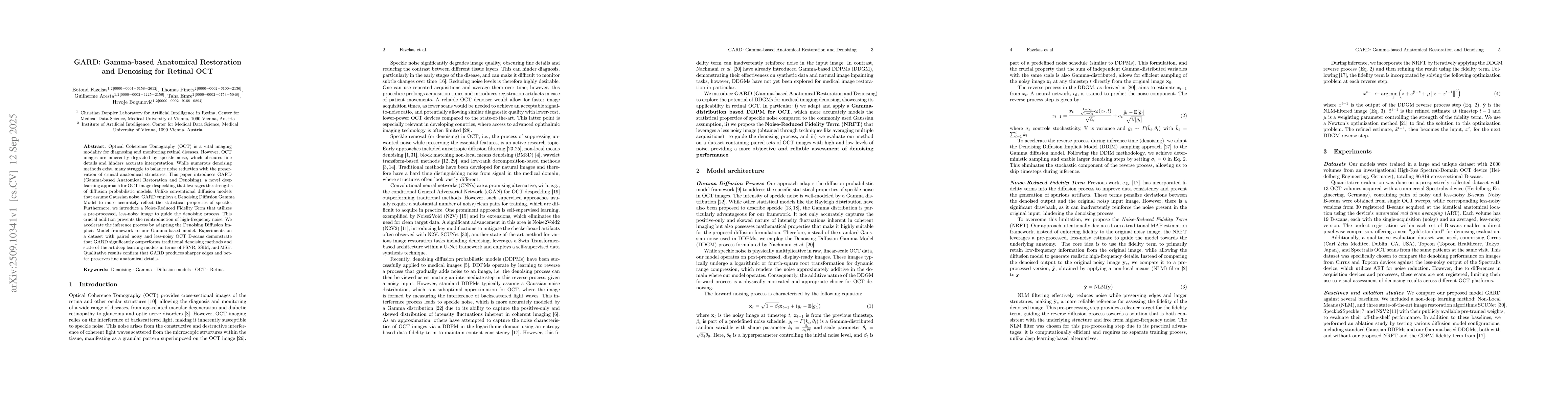 Thumbnail for GARD: Gamma-based Anatomical Restoration and Denoising for Retinal OCT