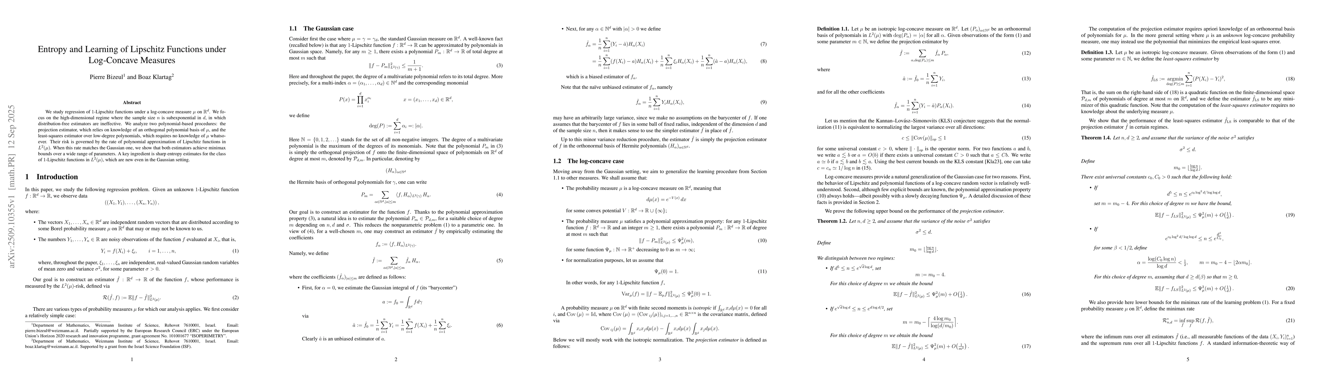 Thumbnail for Entropy and Learning of Lipschitz Functions under Log-Concave Measures