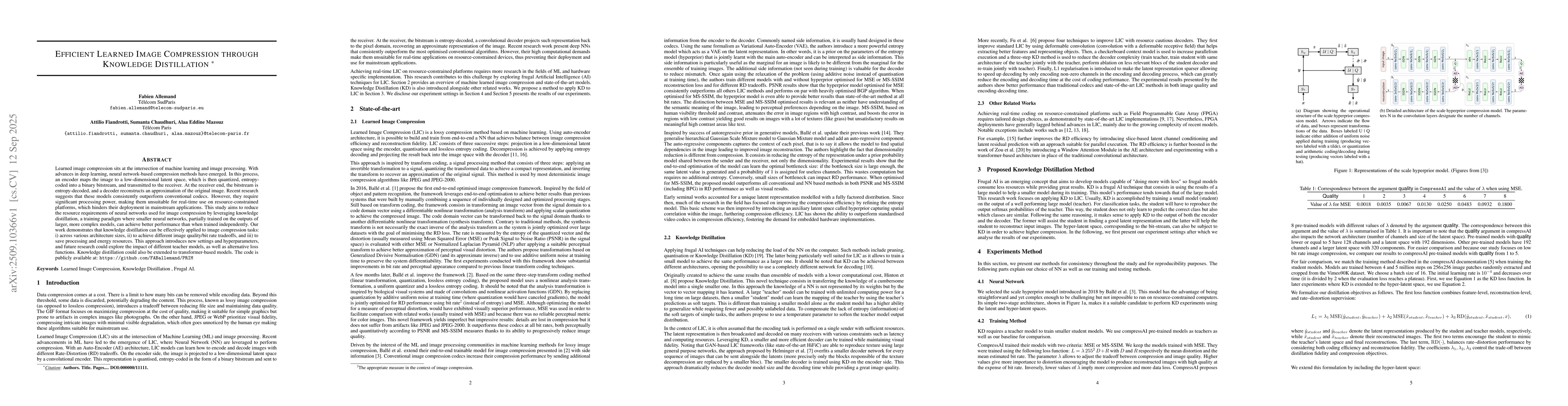 Thumbnail for Efficient Learned Image Compression Through Knowledge Distillation