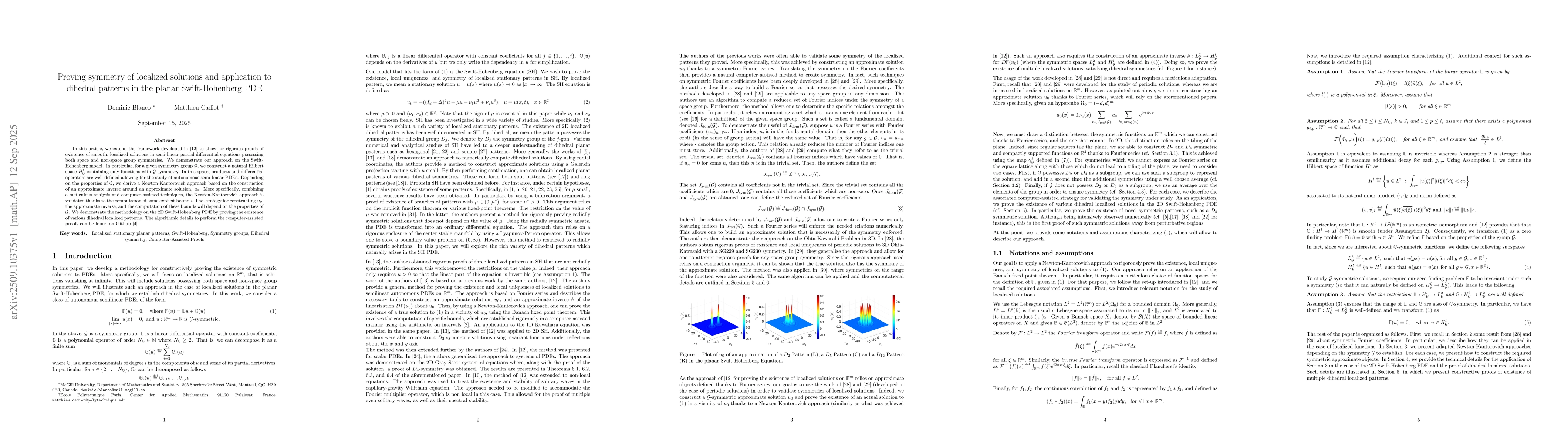 Thumbnail for Proving symmetry of localized solutions and application to dihedral
  patterns in the planar Swift-Hohenberg PDE