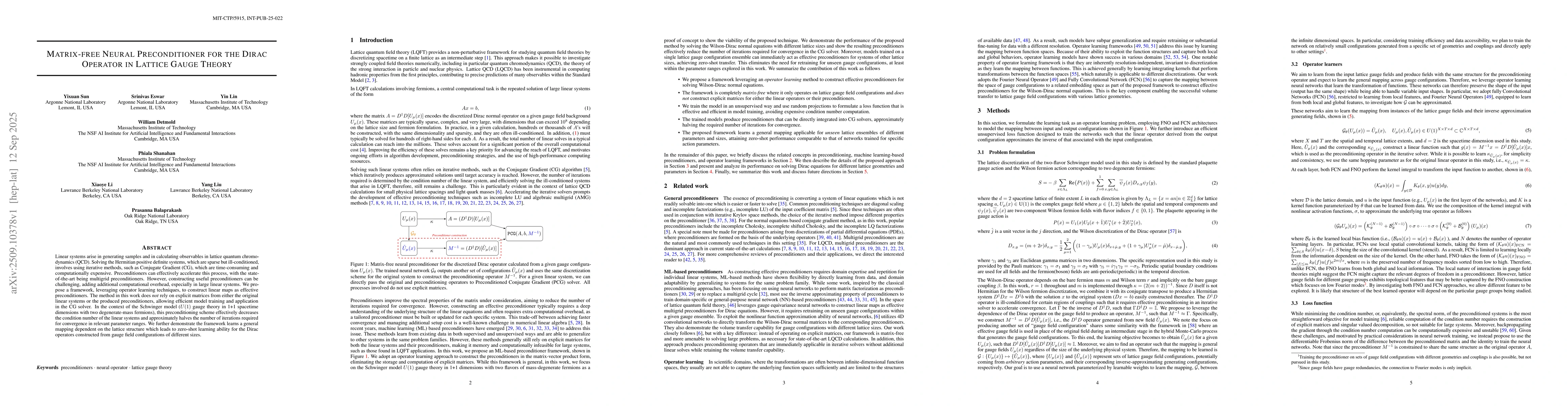 Thumbnail for Matrix-free Neural Preconditioner for the Dirac Operator in Lattice
  Gauge Theory
