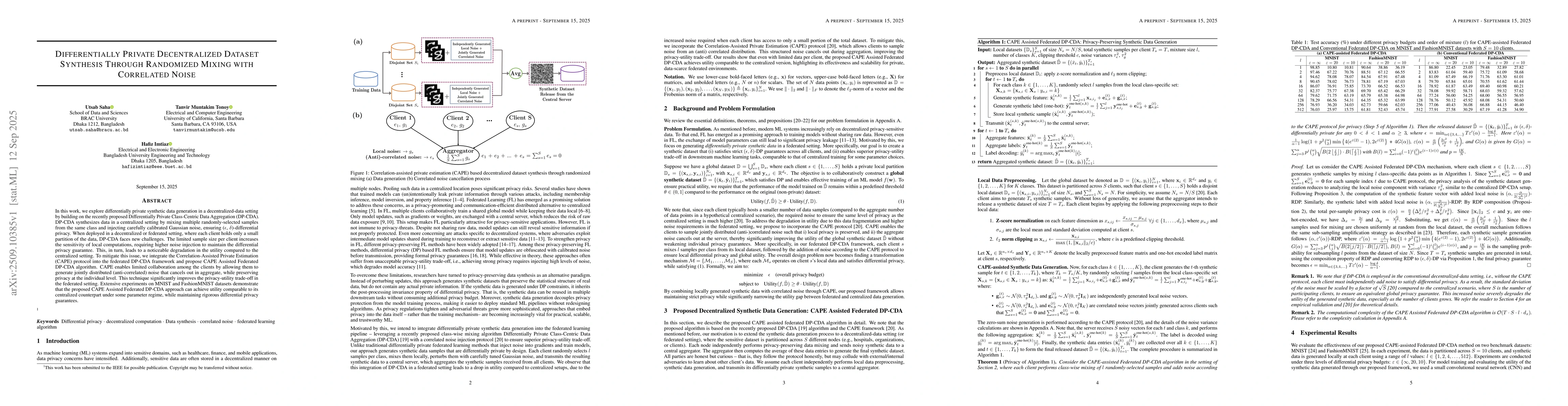 Thumbnail for Differentially Private Decentralized Dataset Synthesis Through
  Randomized Mixing with Correlated Noise
