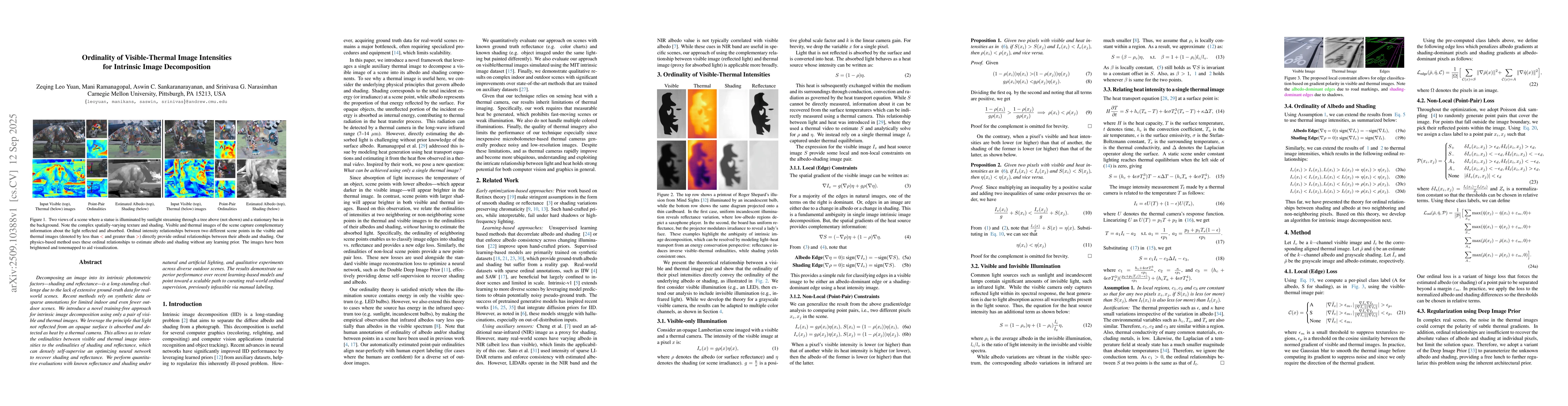 Thumbnail for Ordinality of Visible-Thermal Image Intensities for Intrinsic Image
  Decomposition