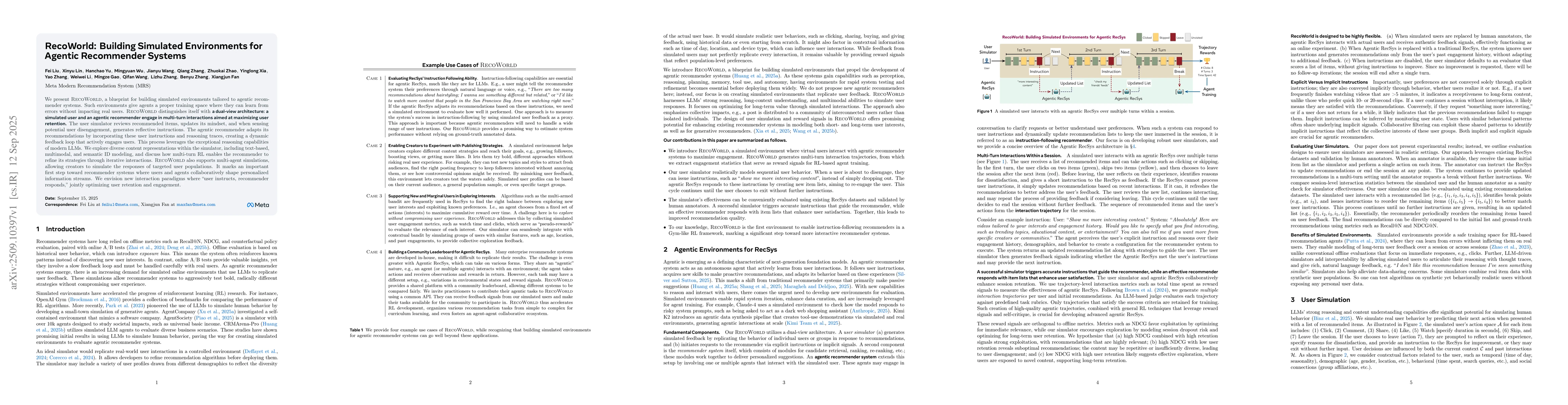 Thumbnail for RecoWorld: Building Simulated Environments for Agentic Recommender
  Systems