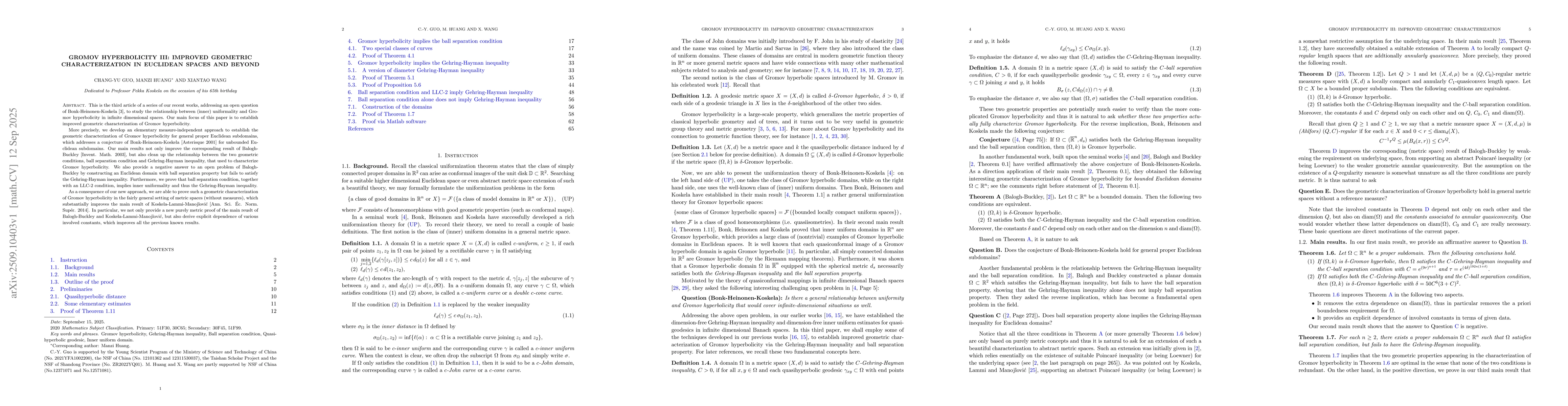 Thumbnail for Gromov hyperbolicity III: improved geometric characterization in
  Euclidean spaces and beyond