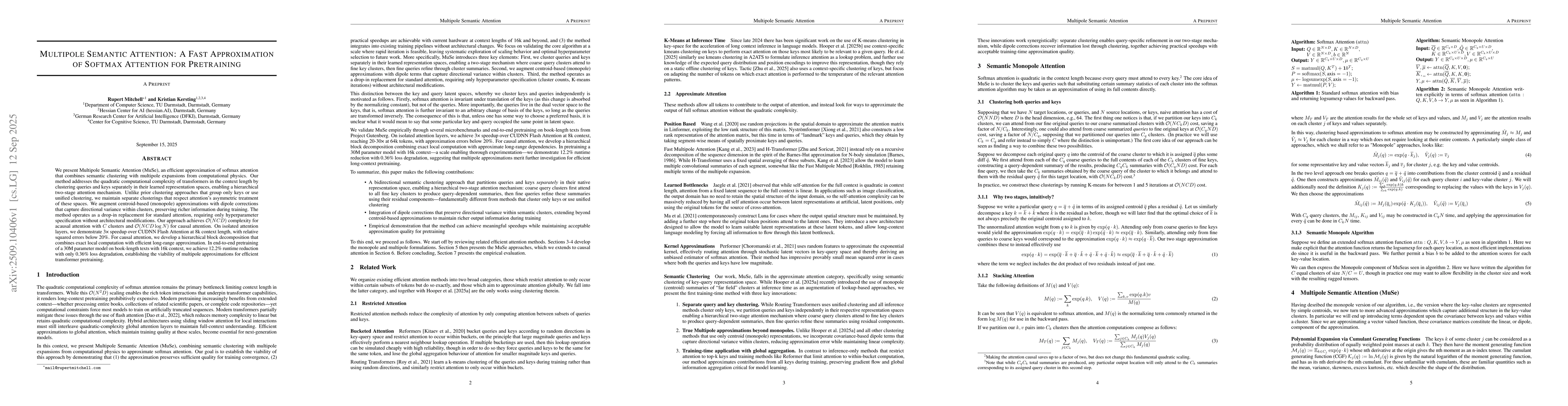 Thumbnail for Multipole Semantic Attention: A Fast Approximation of Softmax Attention
  for Pretraining