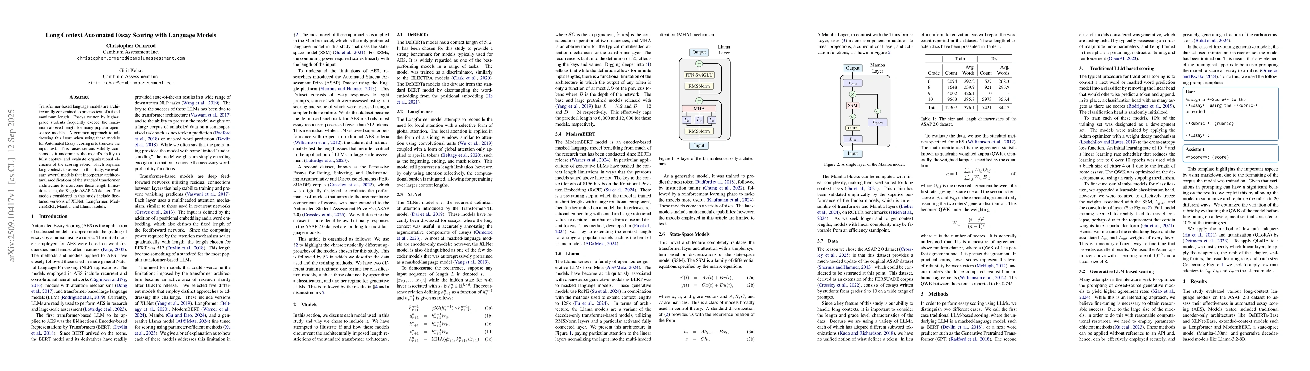 Thumbnail for Long Context Automated Essay Scoring with Language Models