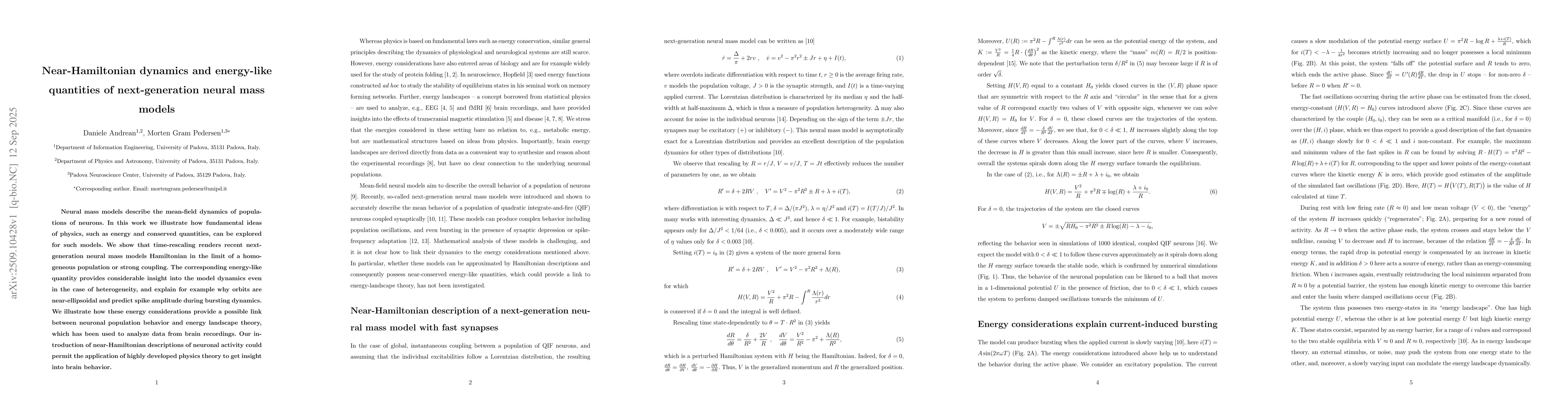 Thumbnail for Near-Hamiltonian dynamics and energy-like quantities of next-generation
  neural mass models