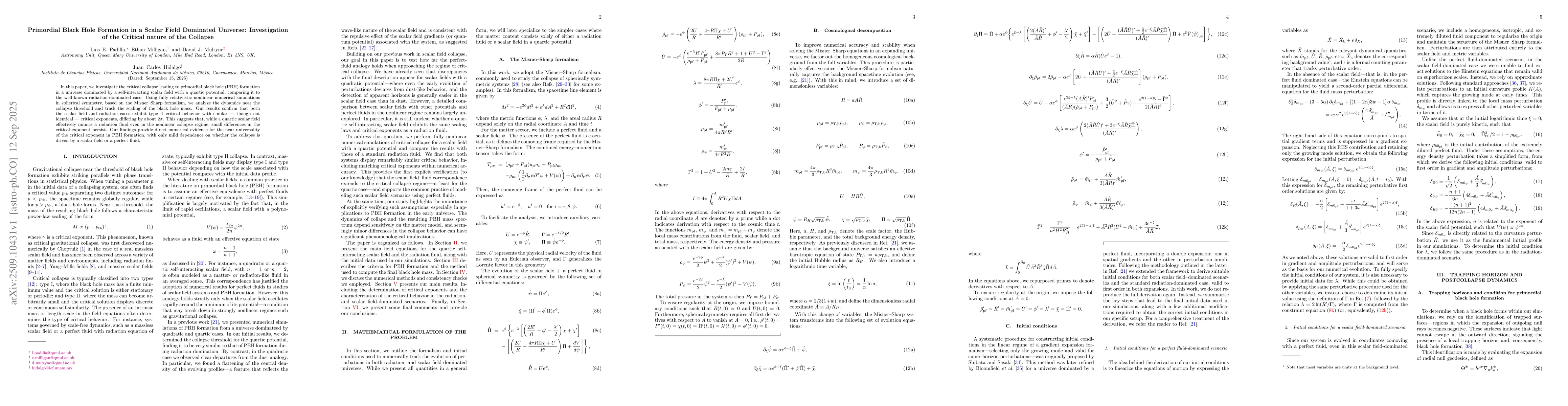 Thumbnail for Primordial Black Hole Formation in a Scalar Field Dominated Universe:
  Investigation of the Critical nature of the Collapse