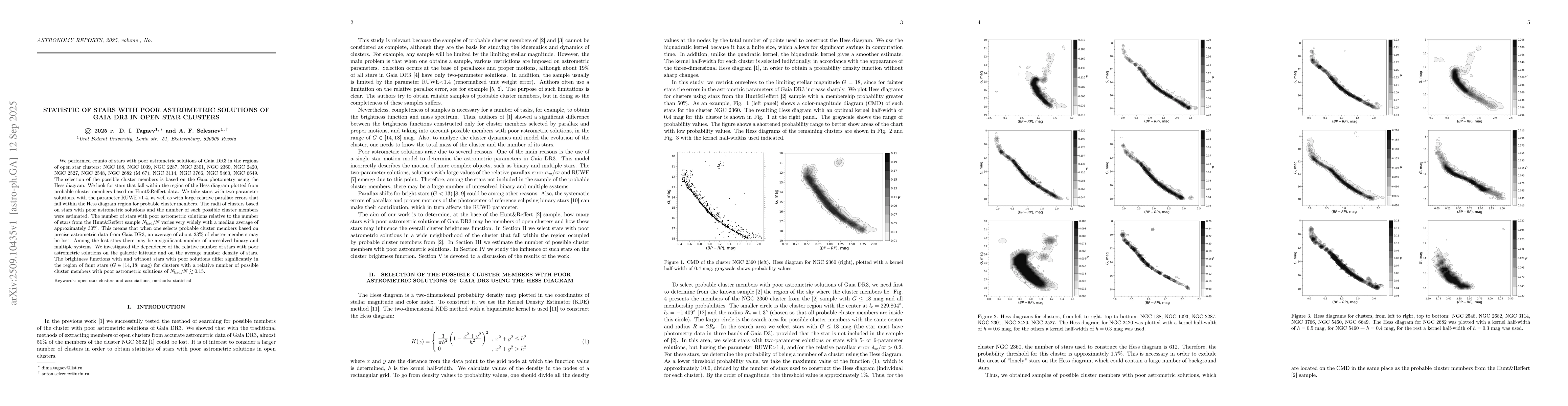 Thumbnail for Statistic of stars with poor astrometric solutions of Gaia DR3 in open
  star clusters