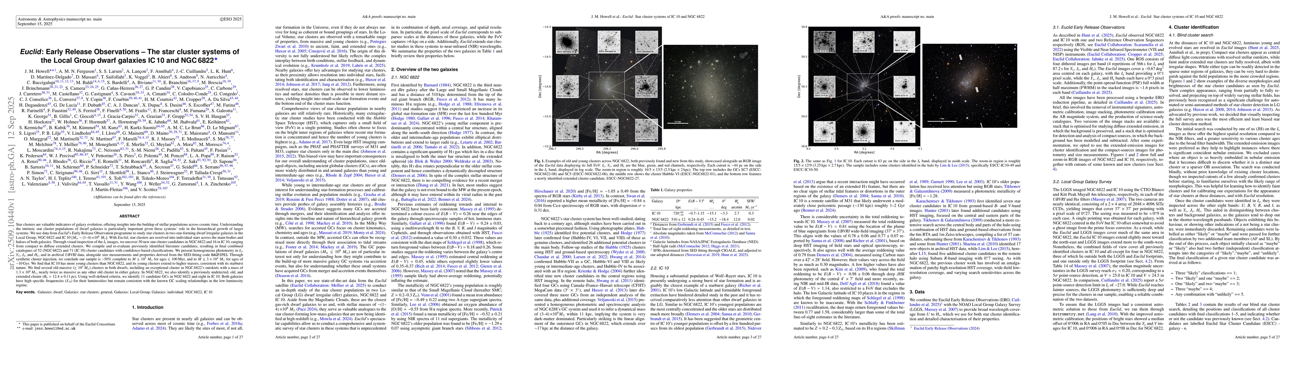 Thumbnail for Euclid: Early Release Observations -- The star cluster systems of the
  Local Group dwarf galaxies IC 10 and NGC 6822