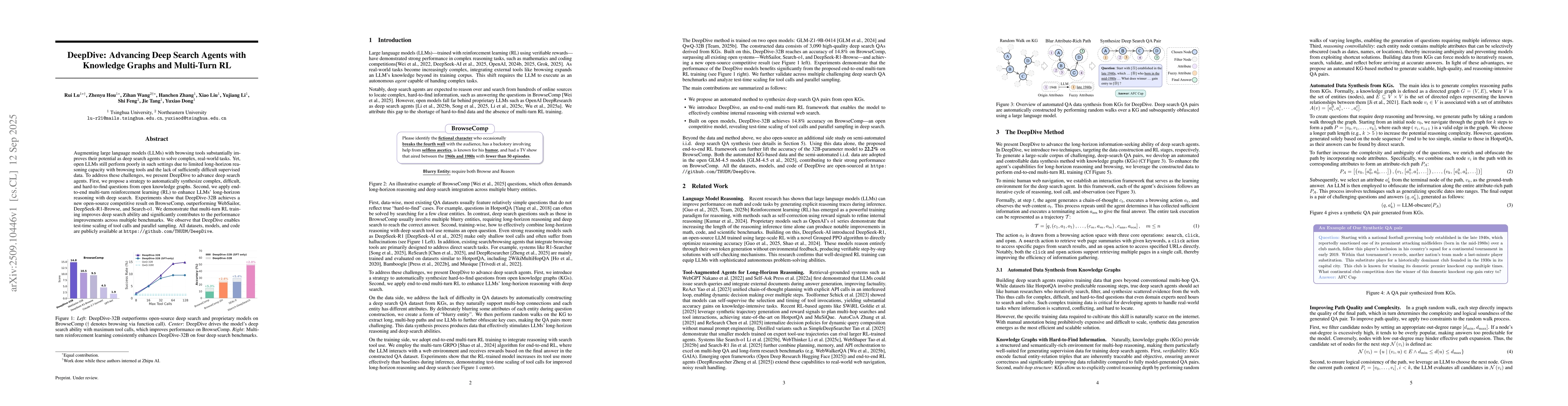 Thumbnail for DeepDive: Advancing Deep Search Agents with Knowledge Graphs and
  Multi-Turn RL