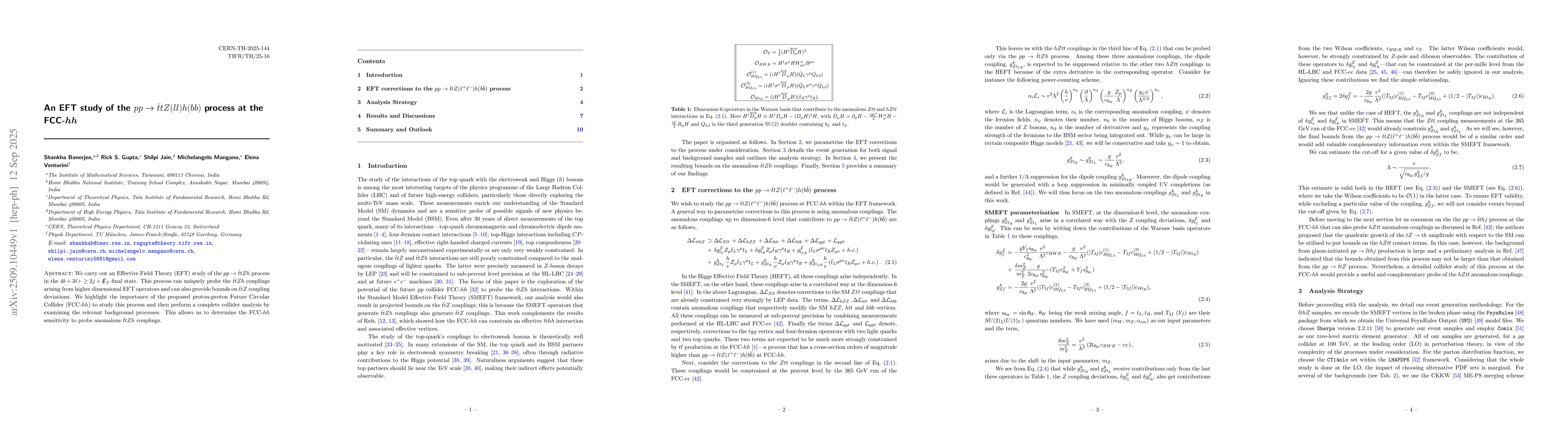 Thumbnail for An EFT study of the $pp \to \bar{t} t Z(ll) h(bb)$ process at the
  FCC-$\boldsymbol{hh}$