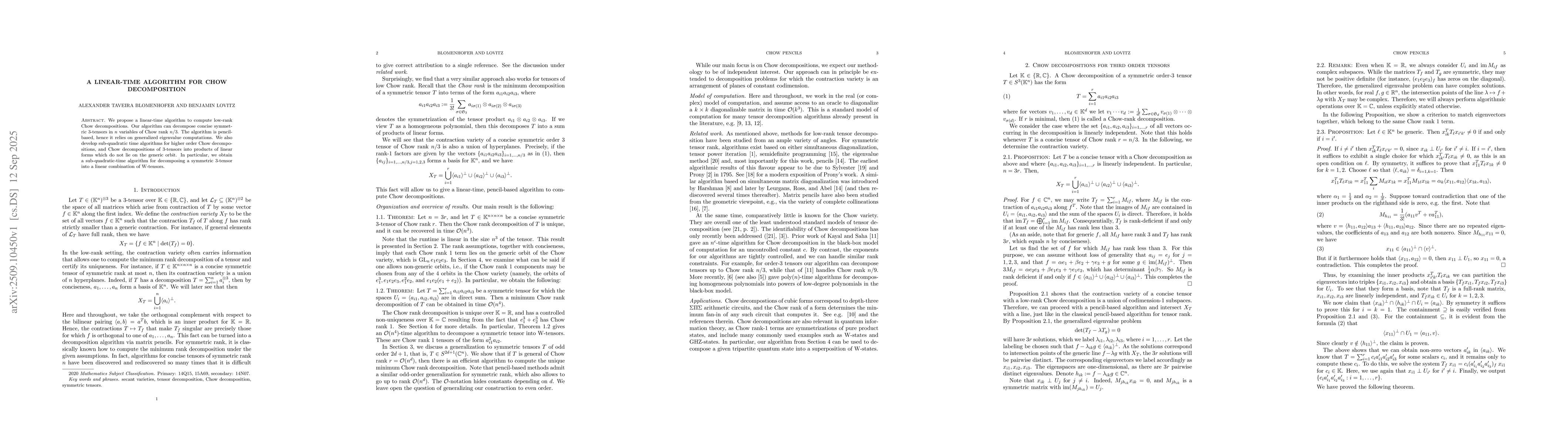 Thumbnail for A linear-time algorithm for Chow decompositions