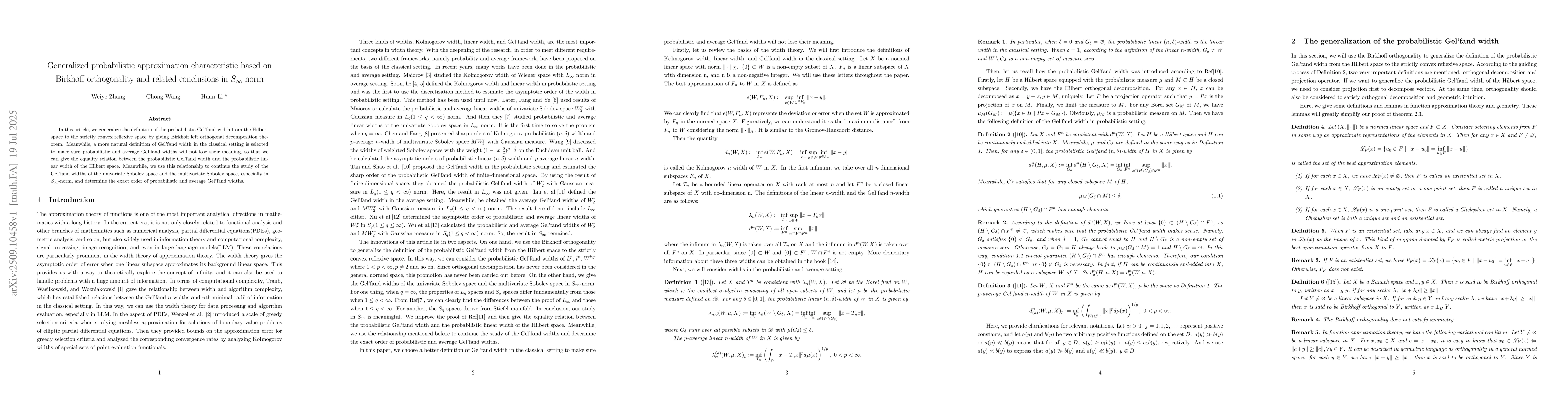 Thumbnail for Generalized probabilistic approximation characteristic based on Birkhoff
  orthogonality and related conclusions in $S_{\infty}$-norm
