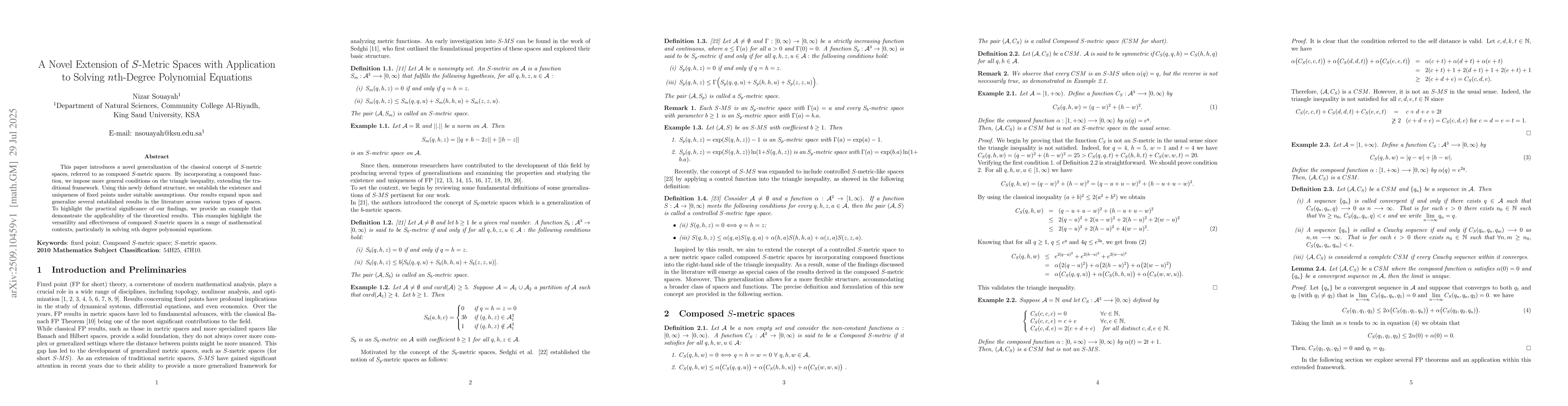 Thumbnail for A Novel Extension of $S$-Metric Spaces with Application to Solving
  $n$th-Degree Polynomial Equations