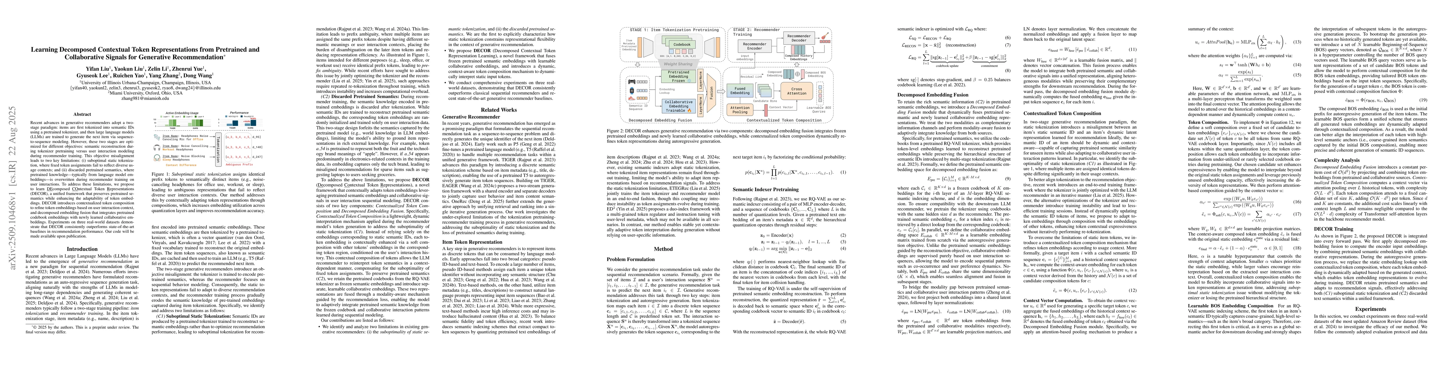 Thumbnail for Learning Decomposed Contextual Token Representations from Pretrained and
  Collaborative Signals for Generative Recommendation