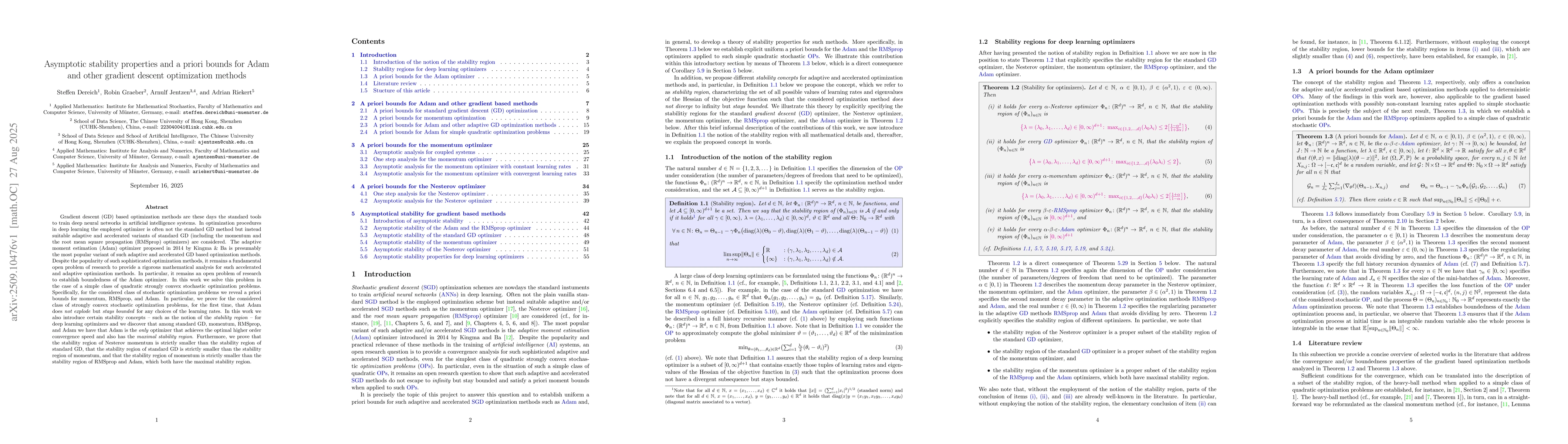 Thumbnail for Asymptotic stability properties and a priori bounds for Adam and other
  gradient descent optimization methods