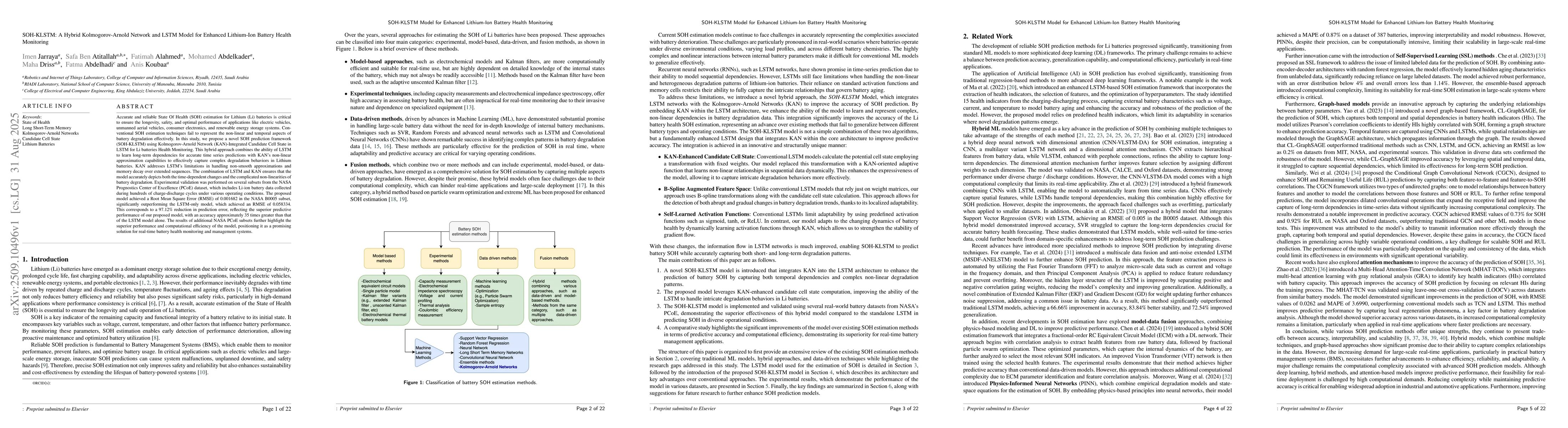 Thumbnail for SOH-KLSTM: A Hybrid Kolmogorov-Arnold Network and LSTM Model for
  Enhanced Lithium-Ion Battery Health Monitoring