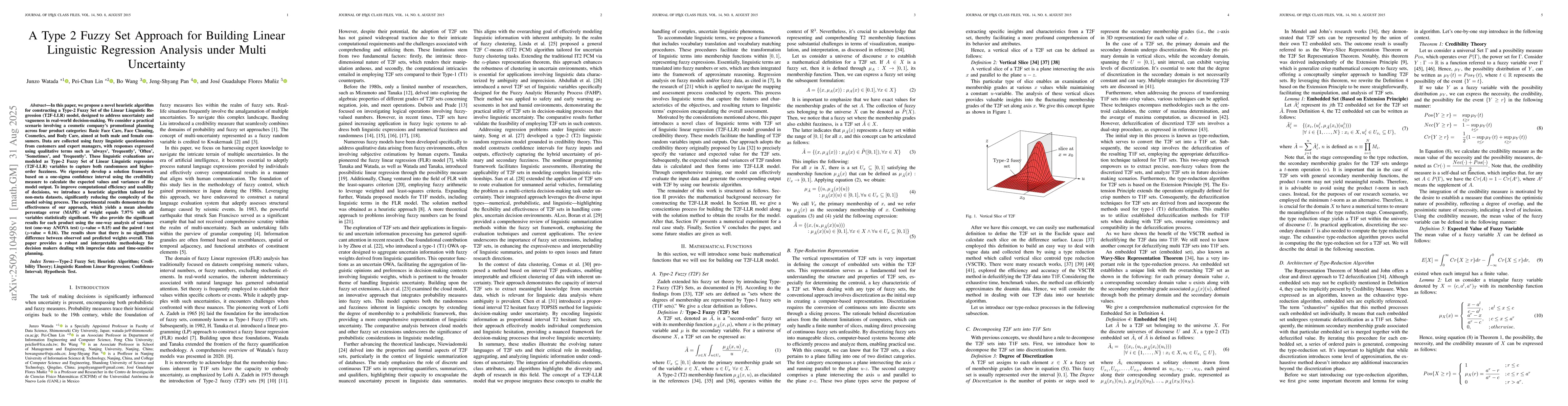 Thumbnail for A Type 2 Fuzzy Set Approach for Building Linear Linguistic Regression
  Analysis under Multi Uncertainty
