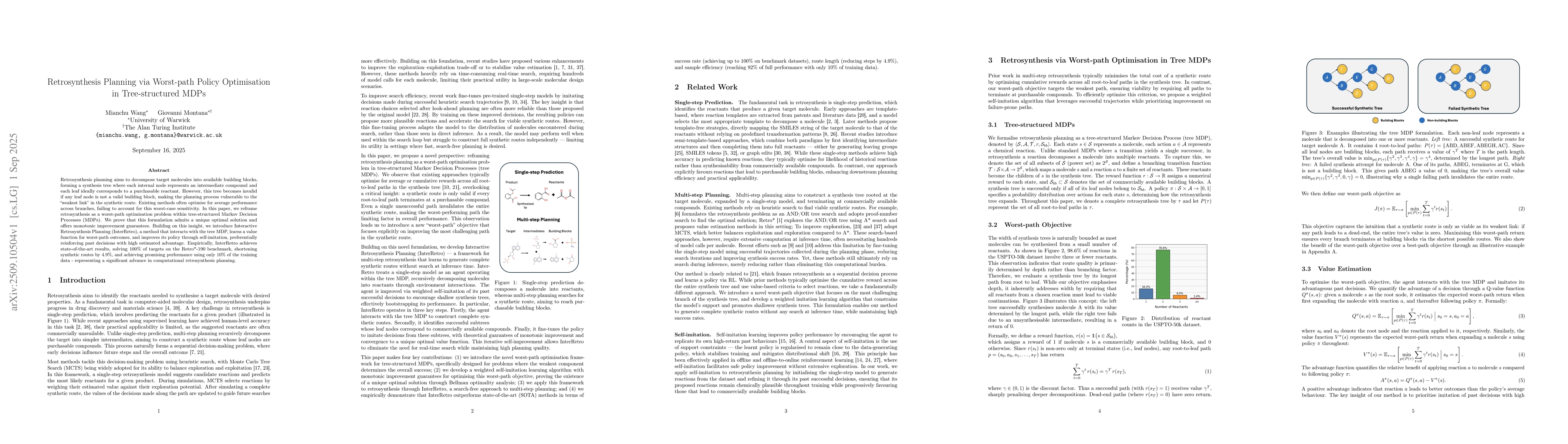 Thumbnail for Retrosynthesis Planning via Worst-path Policy Optimisation in
  Tree-structured MDPs