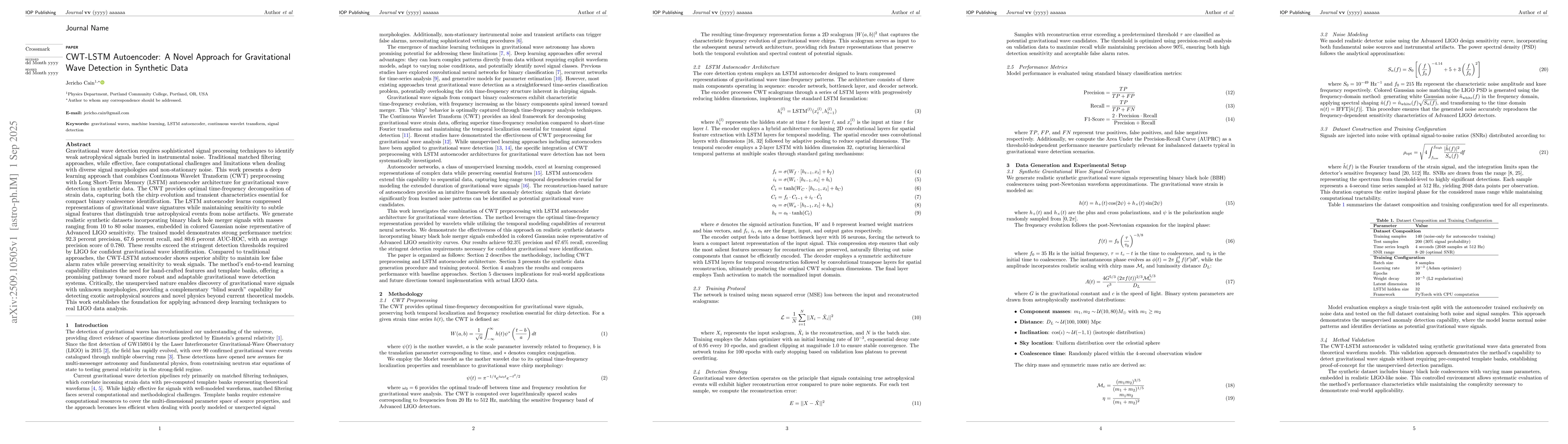 Thumbnail for CWT-LSTM Autoencoder: A Novel Approach for Gravitational Wave Detection
  in Synthetic Data