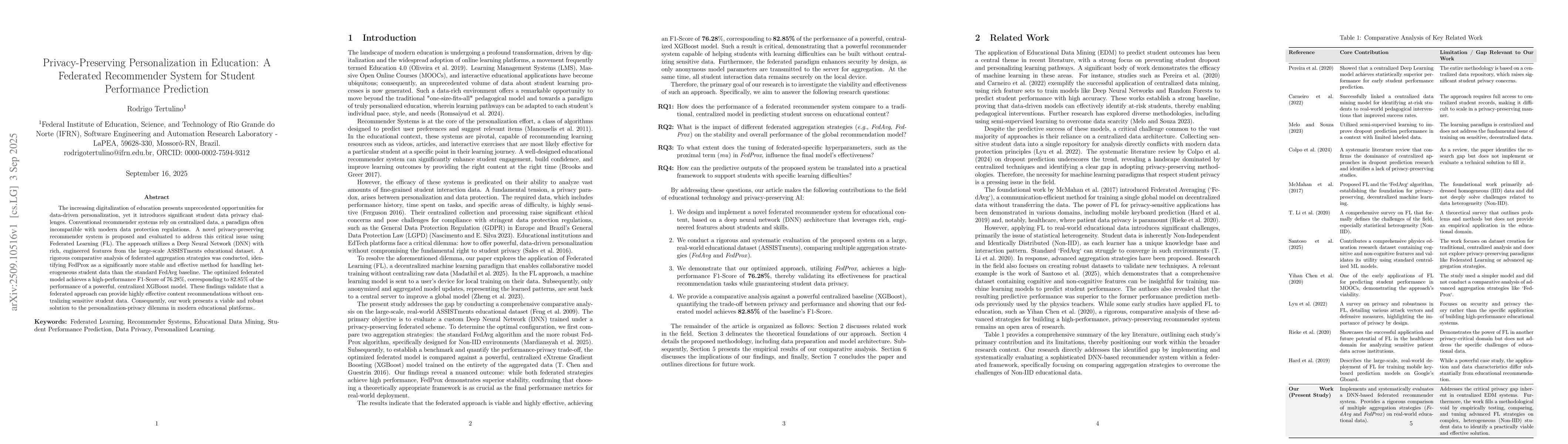 Thumbnail for Privacy-Preserving Personalization in Education: A Federated Recommender
  System for Student Performance Prediction