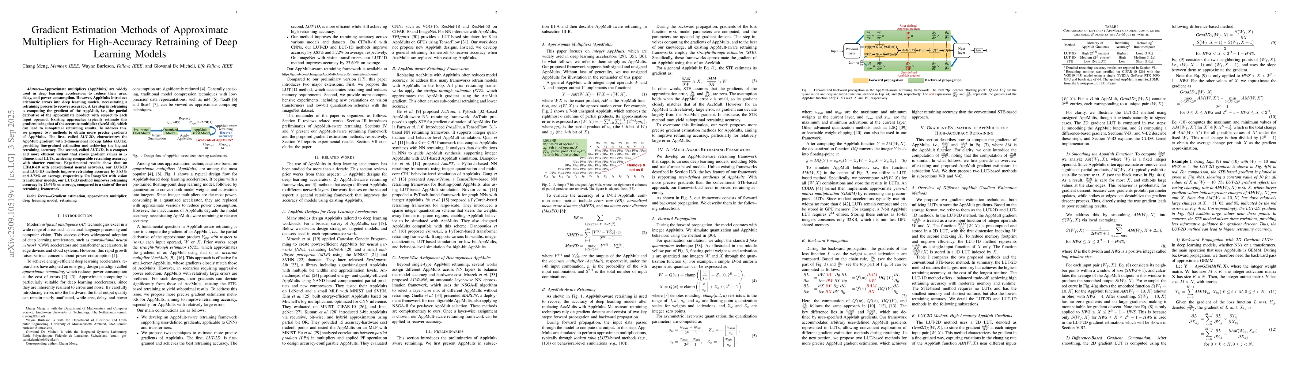 Thumbnail for Gradient Estimation Methods of Approximate Multipliers for High-Accuracy
  Retraining of Deep Learning Models