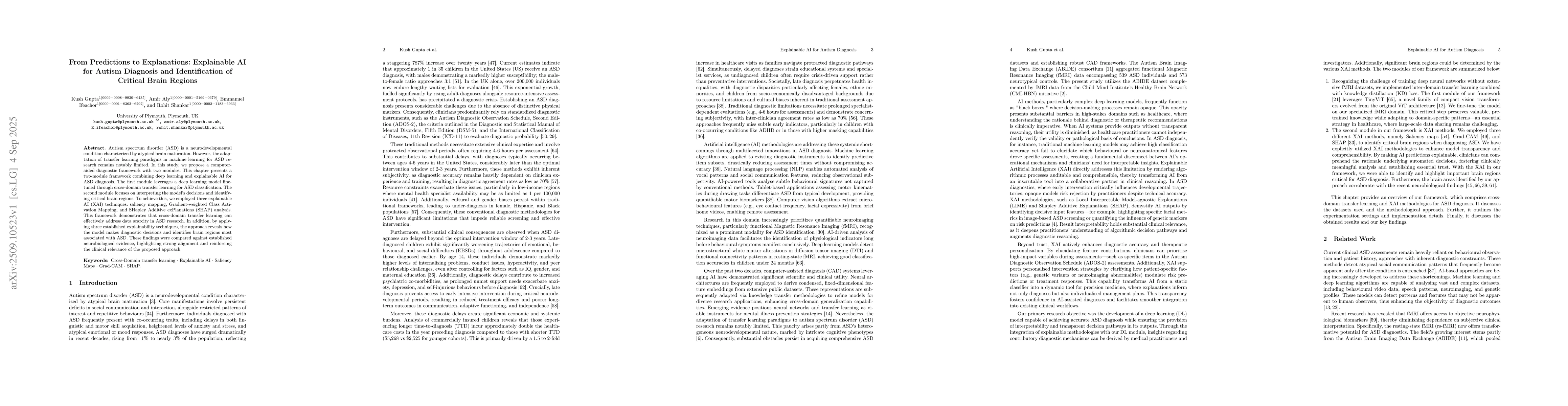 Thumbnail for From Predictions to Explanations: Explainable AI for Autism Diagnosis
  and Identification of Critical Brain Regions