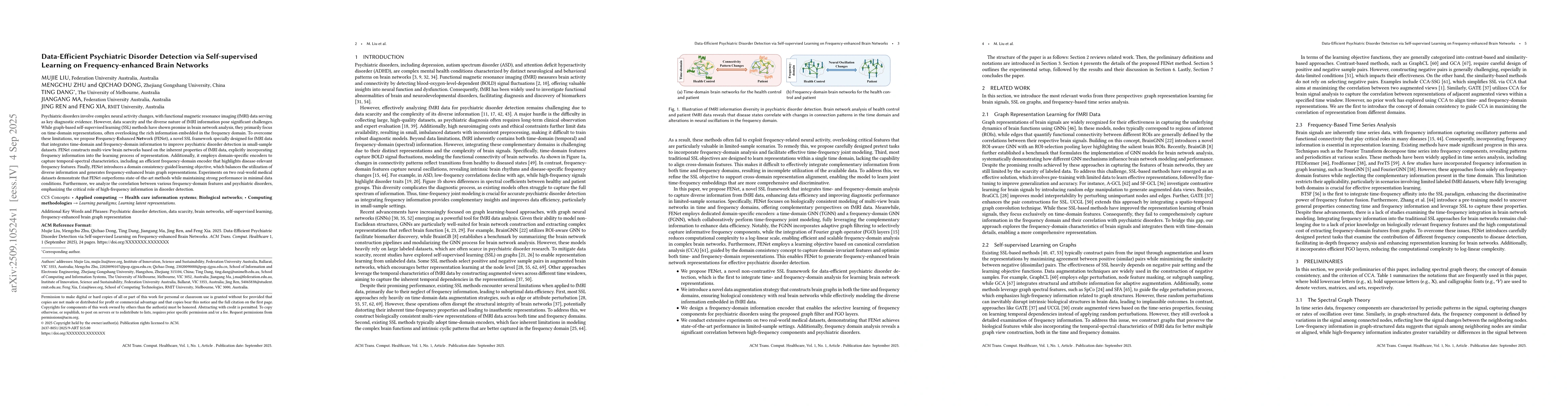 Thumbnail for Data-Efficient Psychiatric Disorder Detection via Self-supervised
  Learning on Frequency-enhanced Brain Networks