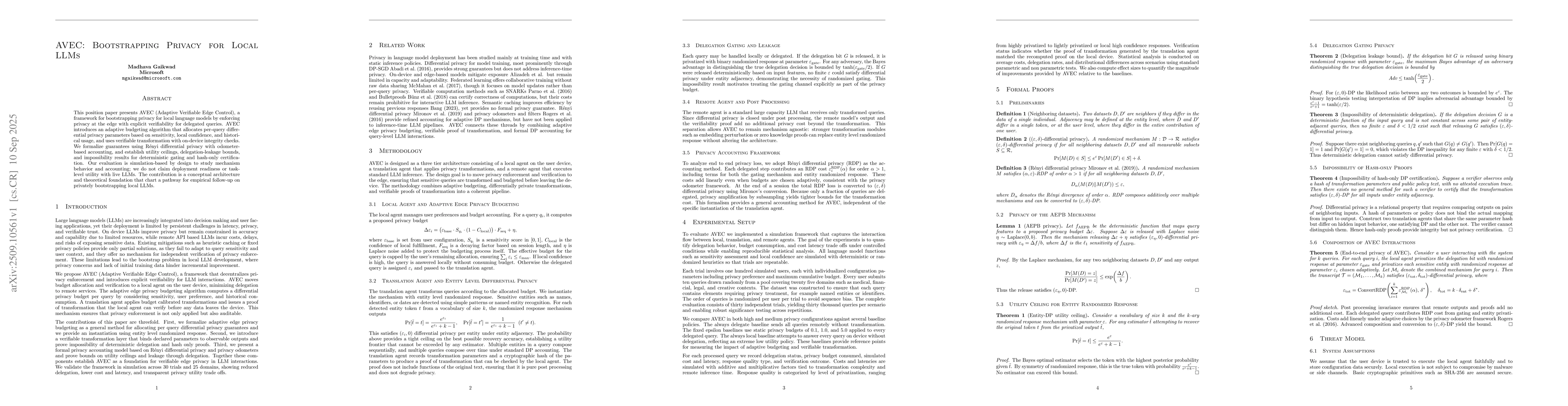 Thumbnail for AVEC: Bootstrapping Privacy for Local LLMs
