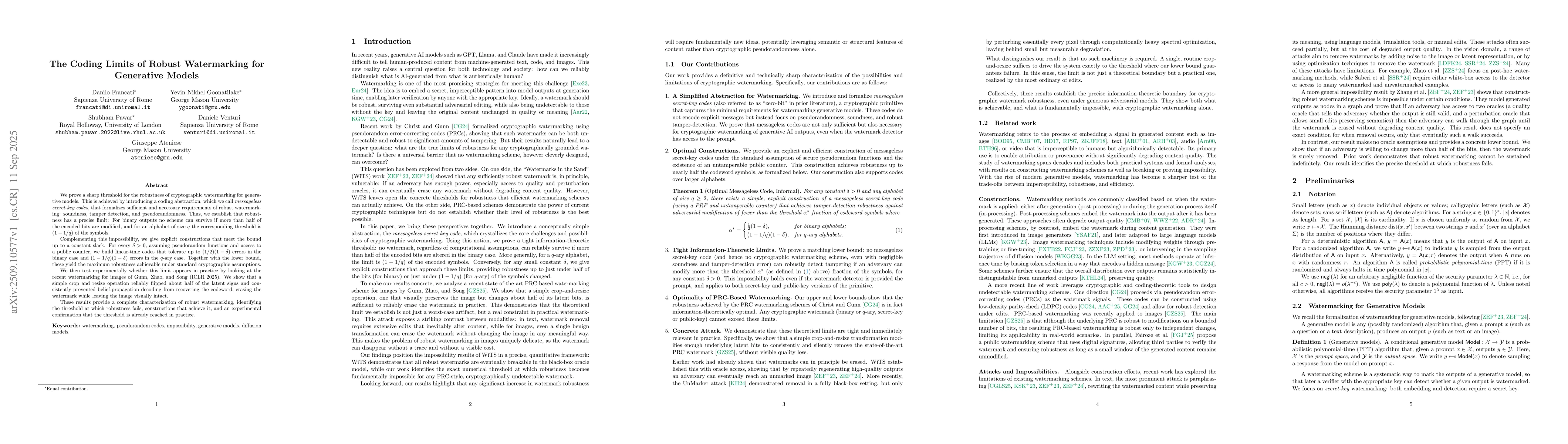 Thumbnail for The Coding Limits of Robust Watermarking for Generative Models