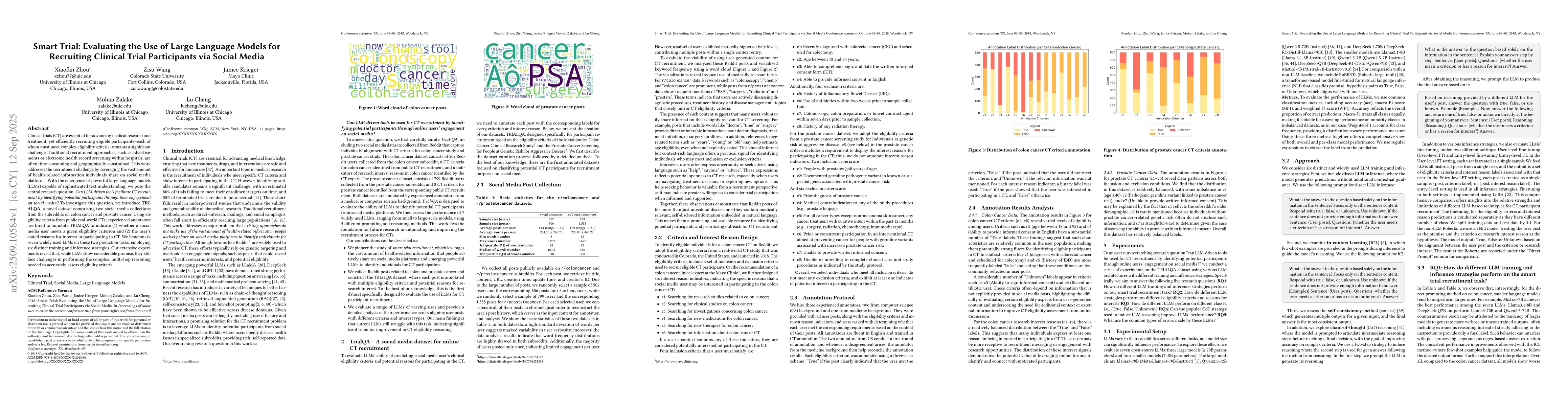 Thumbnail for Smart Trial: Evaluating the Use of Large Language Models for Recruiting
  Clinical Trial Participants via Social Media